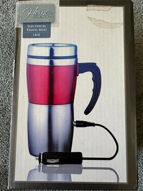 Element Electrical Travel Mug in Pink and Silver with Handle & Car Adapter
